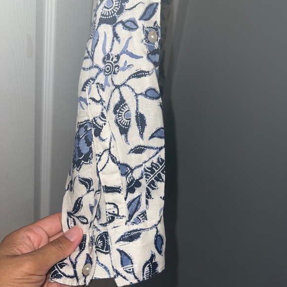 EUC Rachel Zoe Linen Shirt Floral Small Collared Button Down 100% Linen boho - Picture 4 of 7